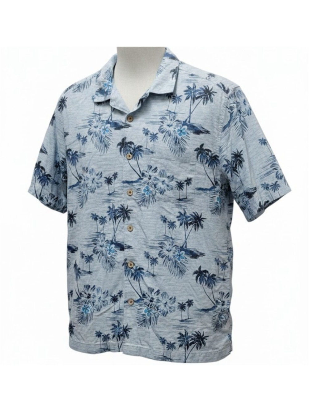 Caribbean Men's Floral Tropical Short-Sleeves Cotton Lyocell Casual Shirt Large